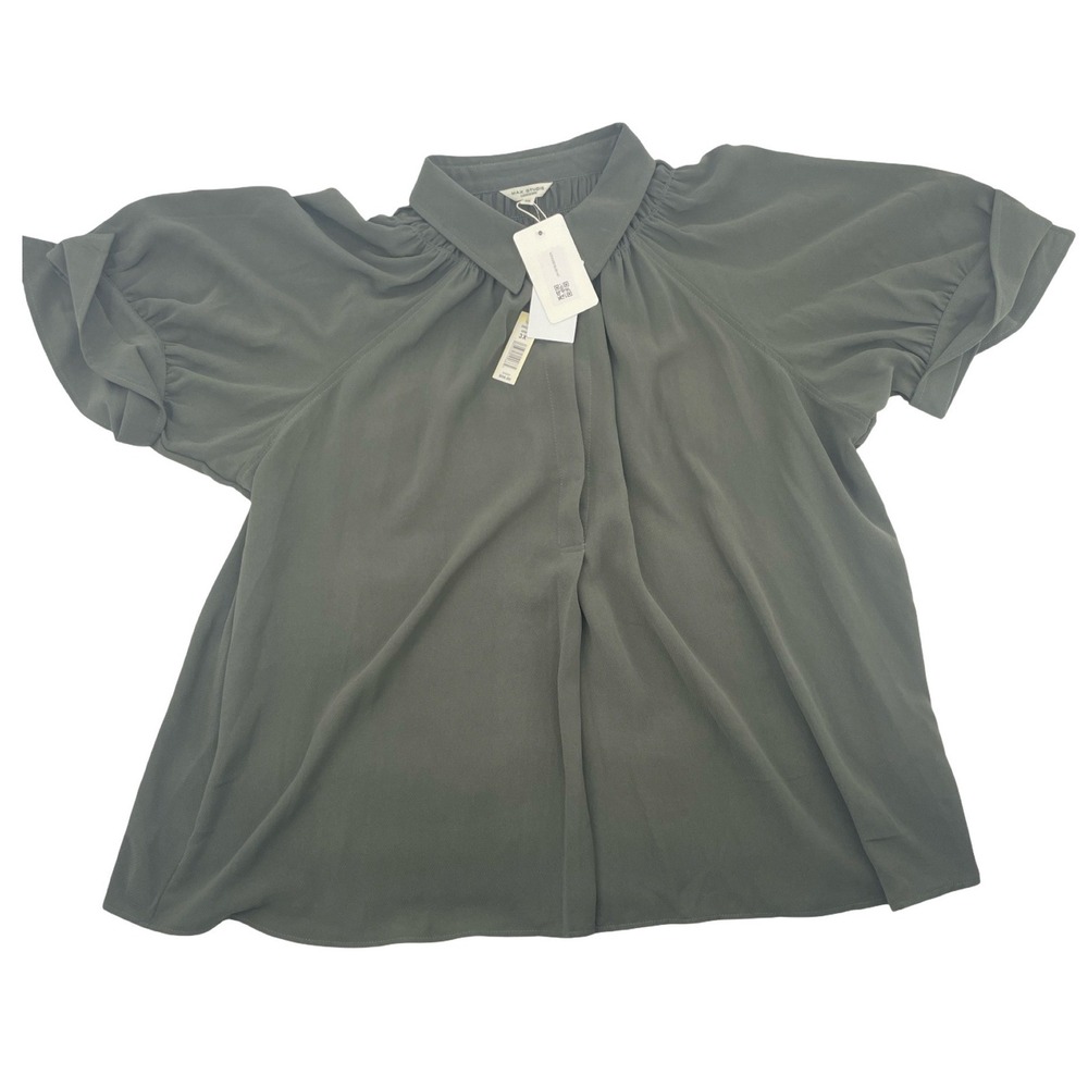 Max Studio London Short Sleeve Blouse 3X Army Green NWT